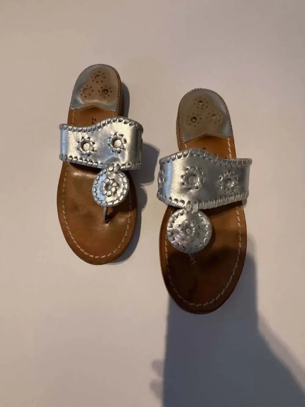 Jack Rogers Signature Jacks Flat Sandal Silver Metallic Leather